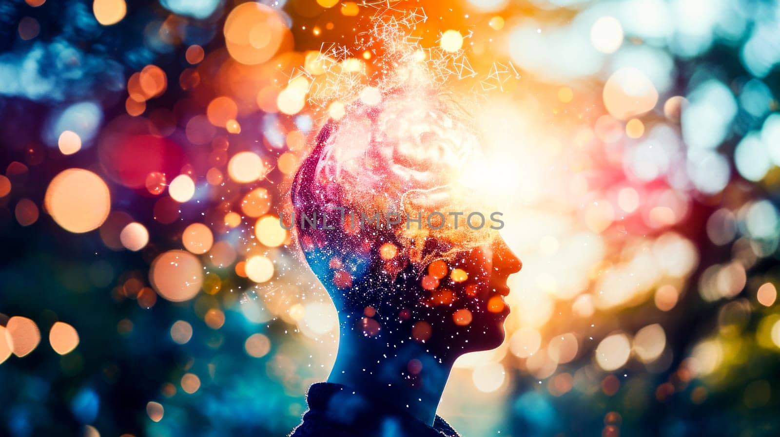 A silhouette of a human head against a backdrop of a cosmic explosion, depicting creativity or mental breakthrough.