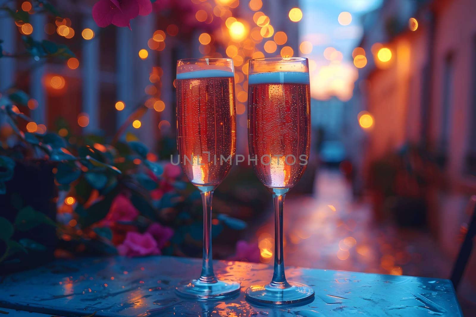 2 drinks on backyard table in summer evokes relaxation, freshness, happiness atmosphere signifies relaxation, warmth and joy of sharing with loved ones in a welcoming space contributing to happiness.