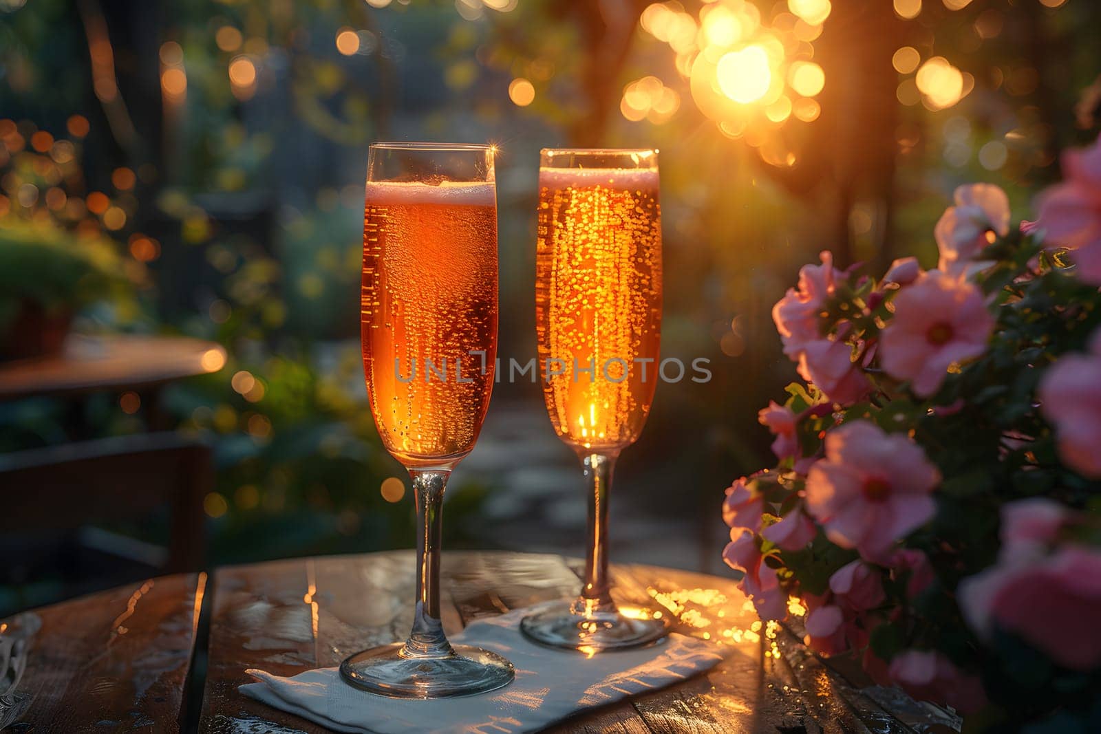 2 drinks on backyard table in summer evokes relaxation, freshness, happiness atmosphere signifies relaxation, warmth and joy of sharing with loved ones in a welcoming space contributing to happiness.