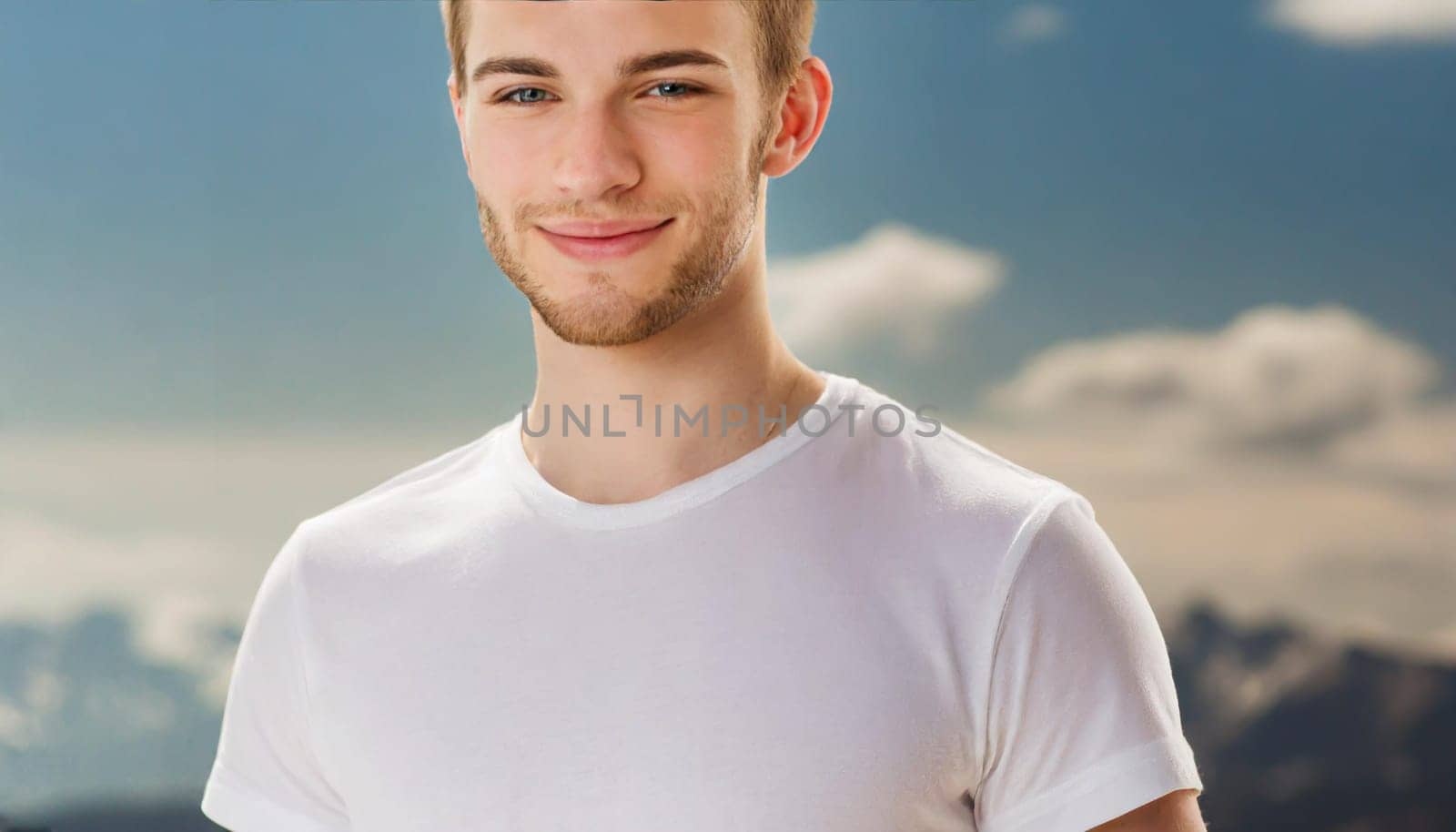 Shirt design and people concept - close up of young man in blank white tshirt front and rear isolated. Mock up template.