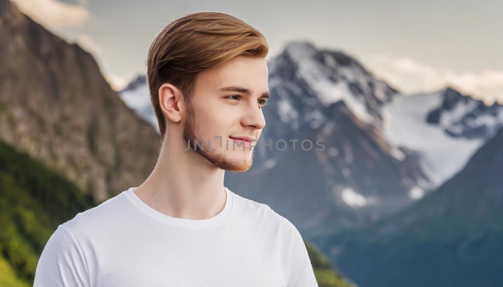 Shirt design and people concept - close up of young man in blank white tshirt front and rear isolated. Mock up template.