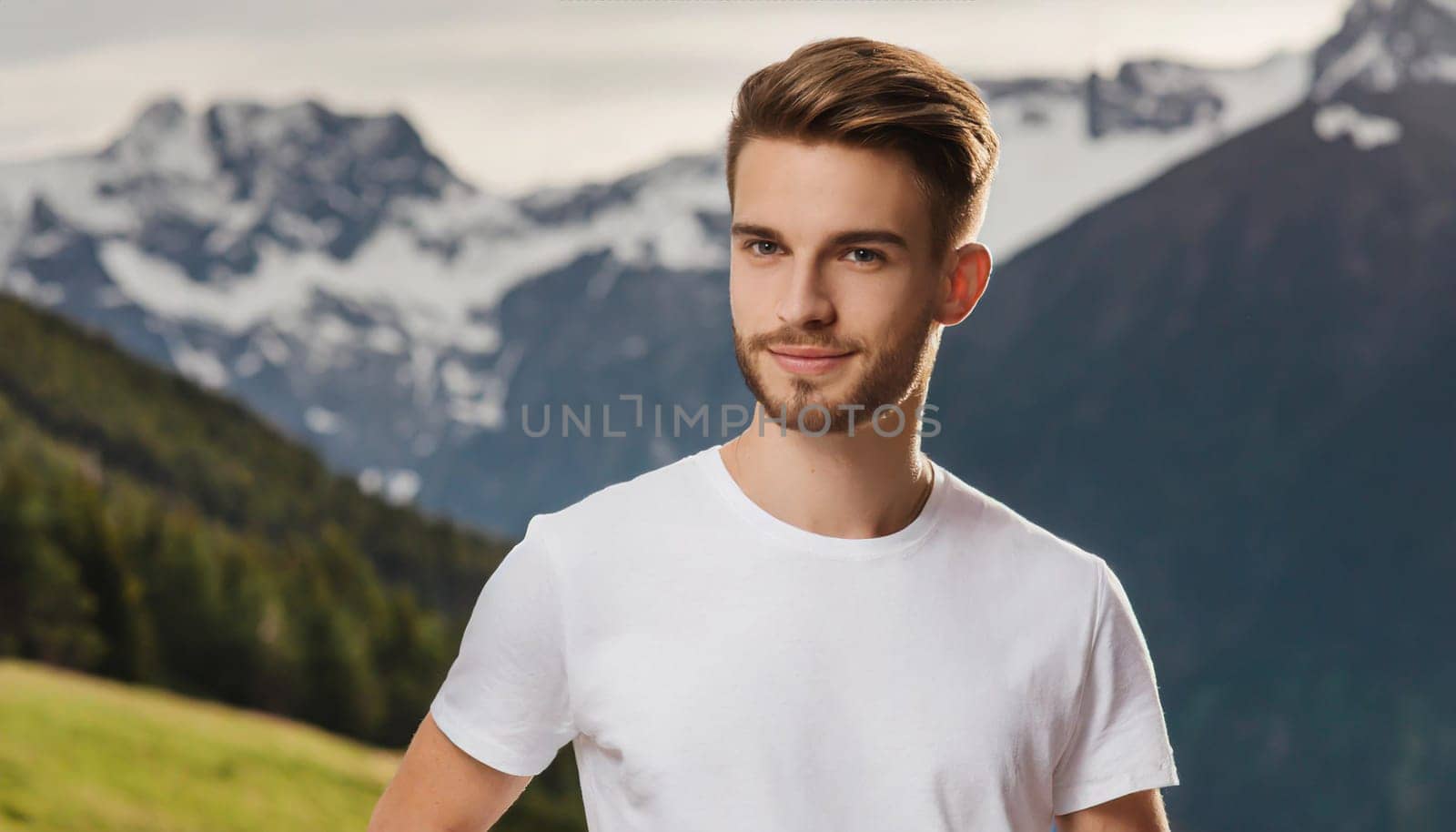 Shirt design and people concept - close up of young man in blank white tshirt front and rear isolated. Mock up template.