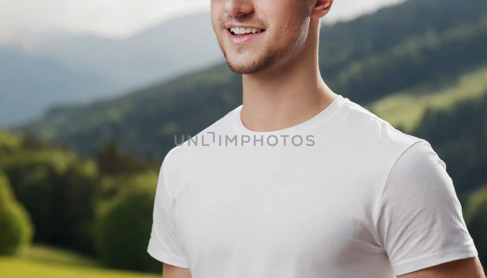 Shirt design and people concept - close up of young man in blank white tshirt front and rear isolated. Mock up template.