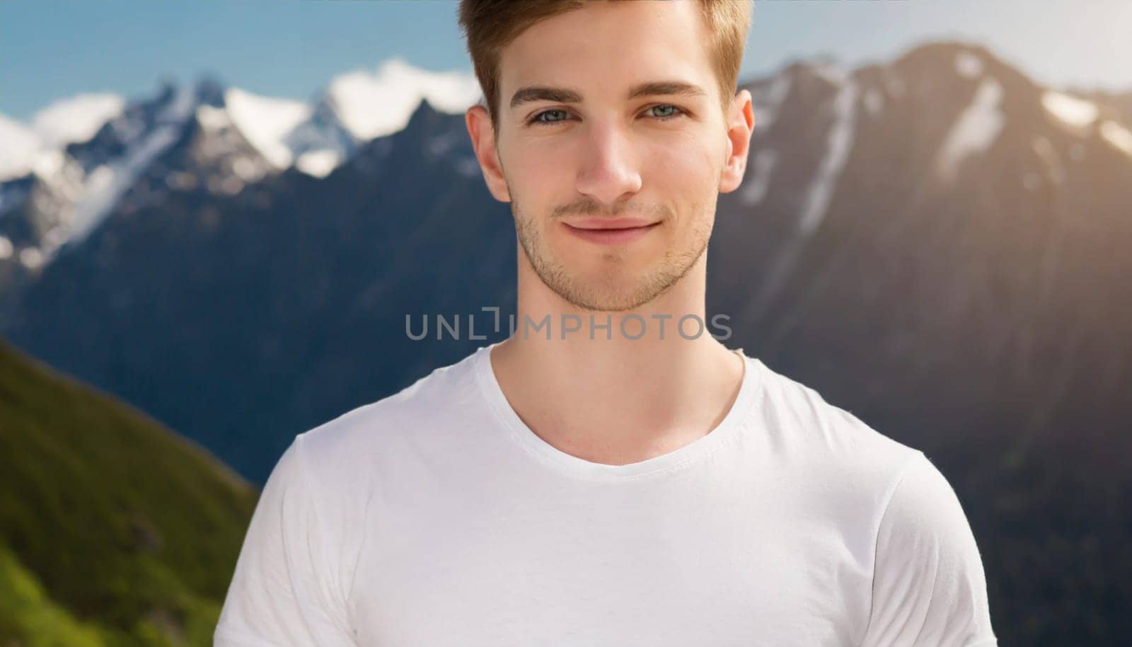 Shirt design and people concept - close up of young man in blank white tshirt front and rear isolated. Mock up template.
