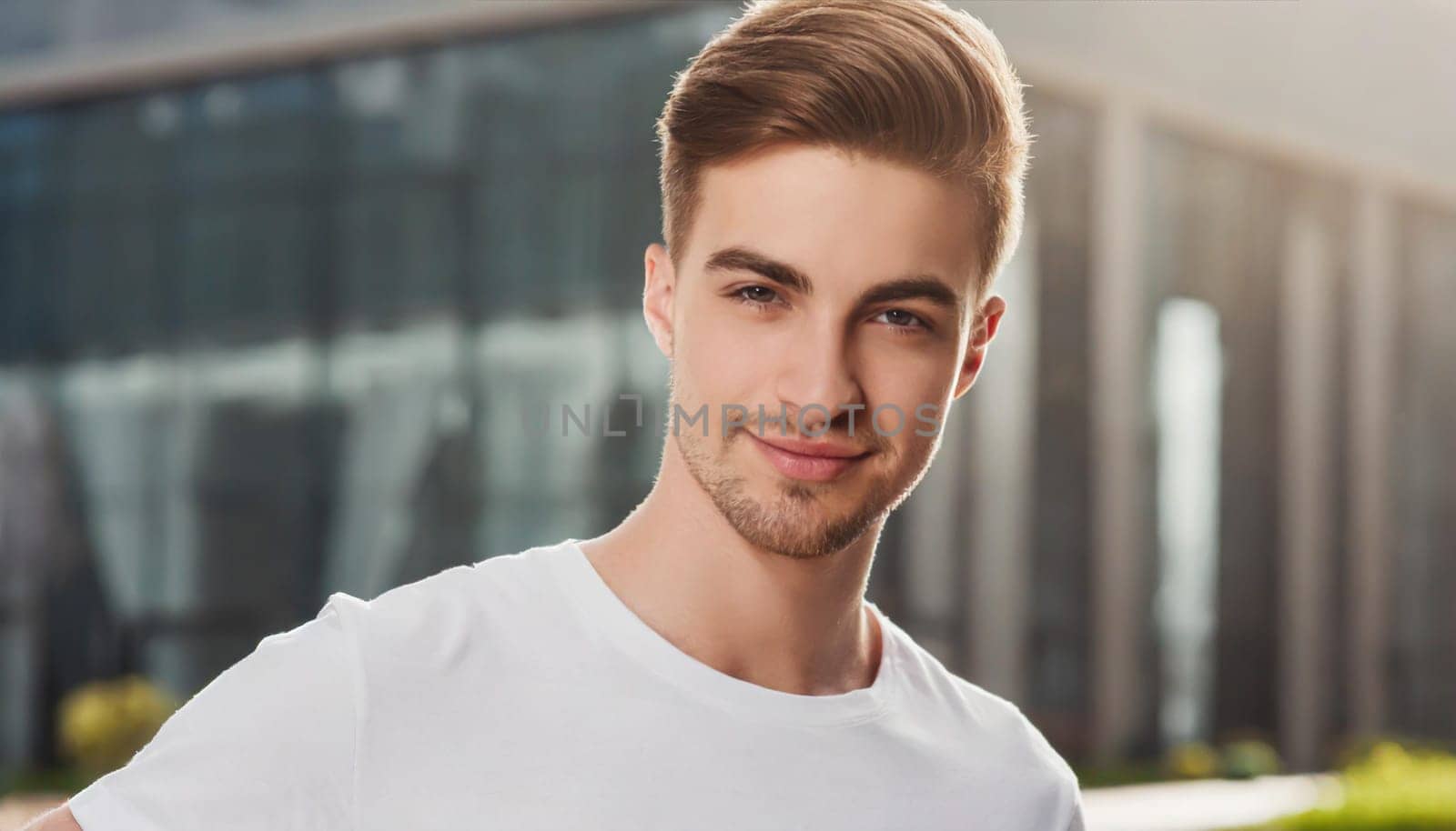 Shirt design and people concept - close up of young man in blank white tshirt front and rear isolated. Mock up template.
