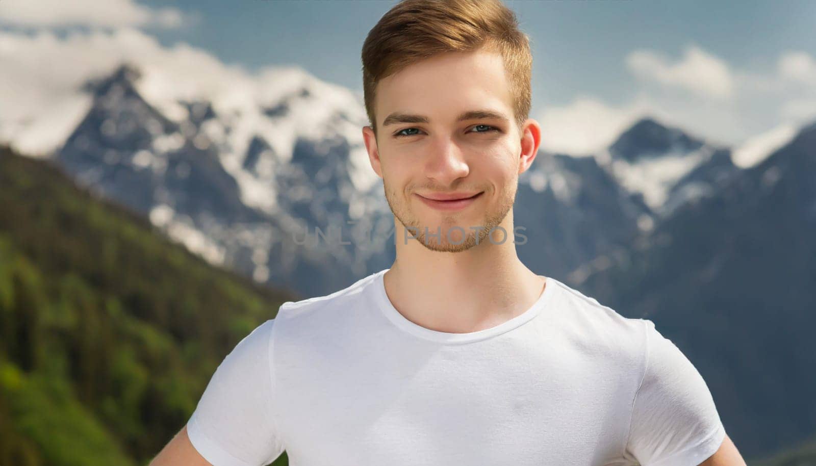 Shirt design and people concept - close up of young man in blank white tshirt front and rear isolated. Mock up template.