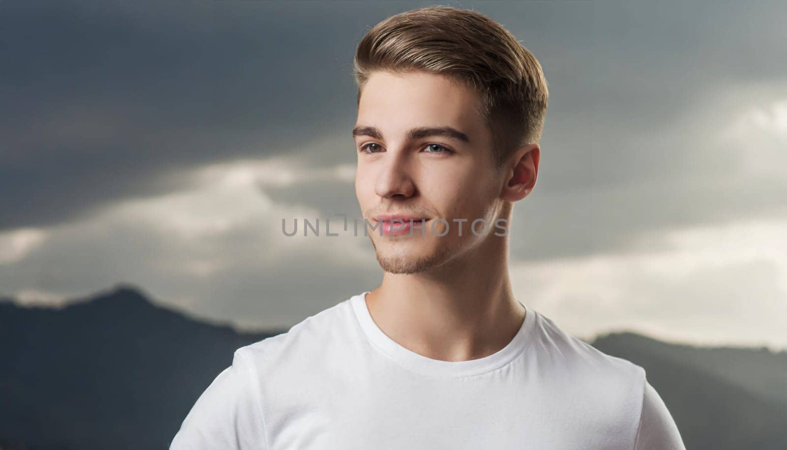 Shirt design and people concept - close up of young man in blank white tshirt front and rear isolated. Mock up template.