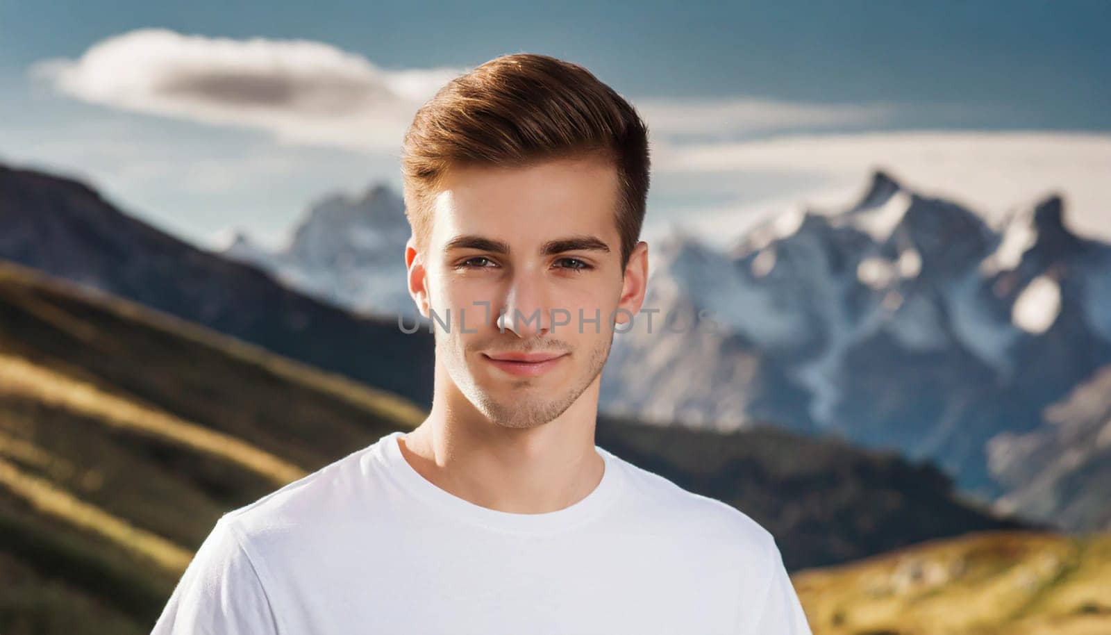 Shirt design and people concept - close up of young man in blank white tshirt front and rear isolated. Mock up template.