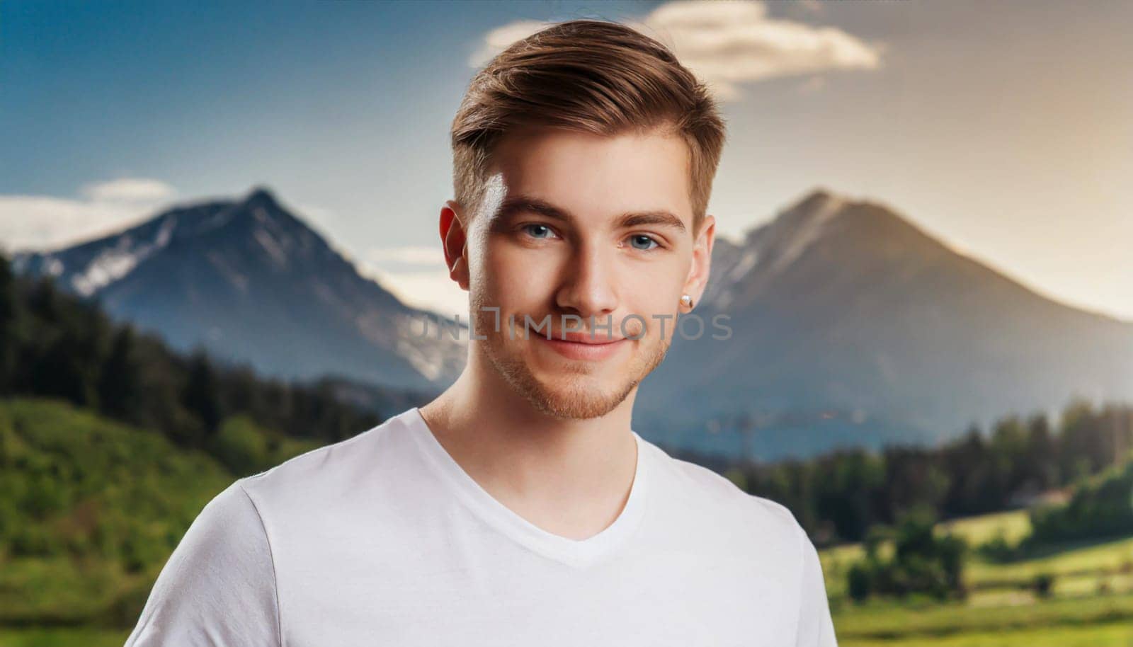 Shirt design and people concept - close up of young man in blank white tshirt front and rear isolated. Mock up template.