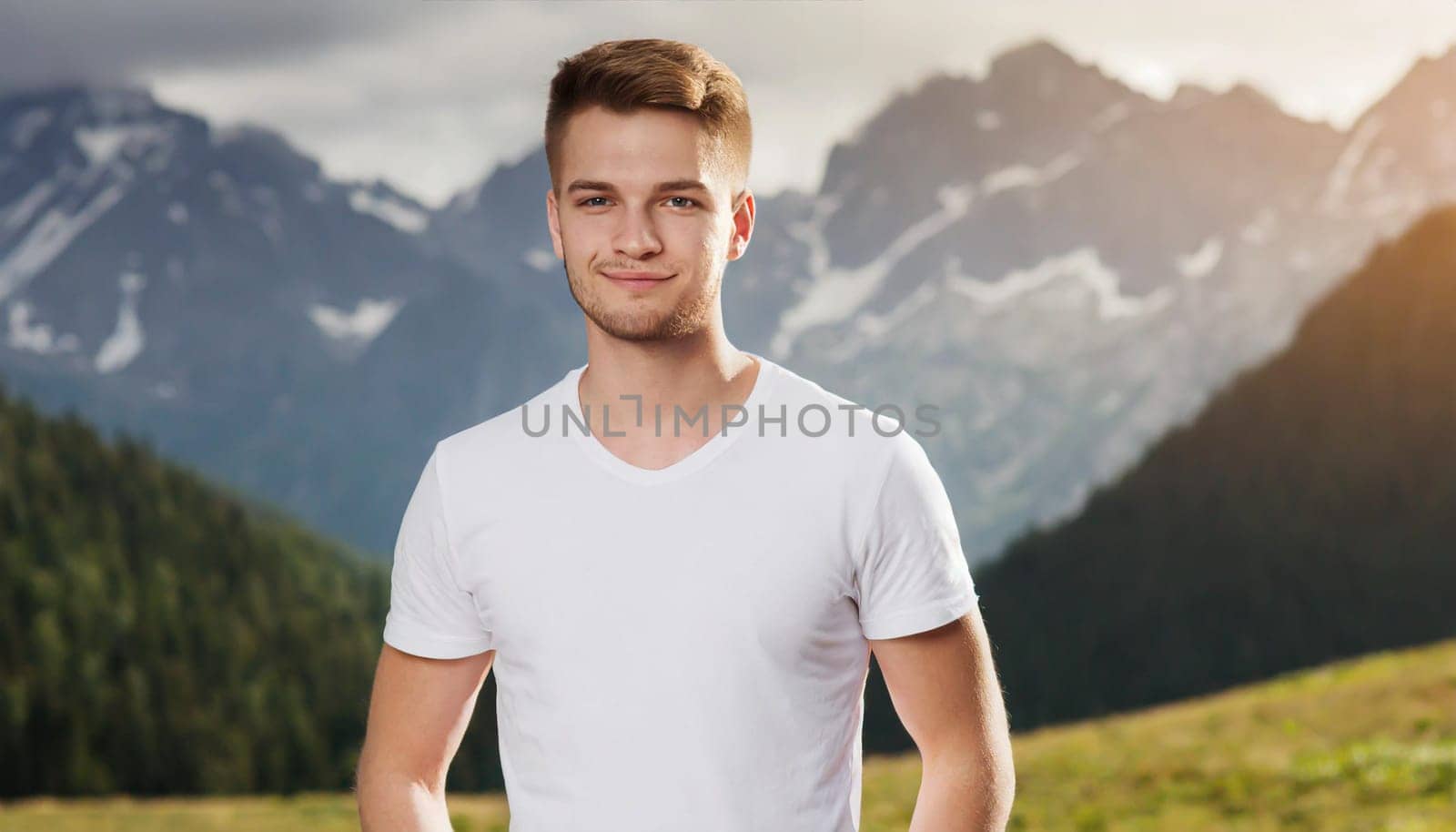 Shirt design and people concept - close up of young man in blank white tshirt front and rear isolated. Mock up template.