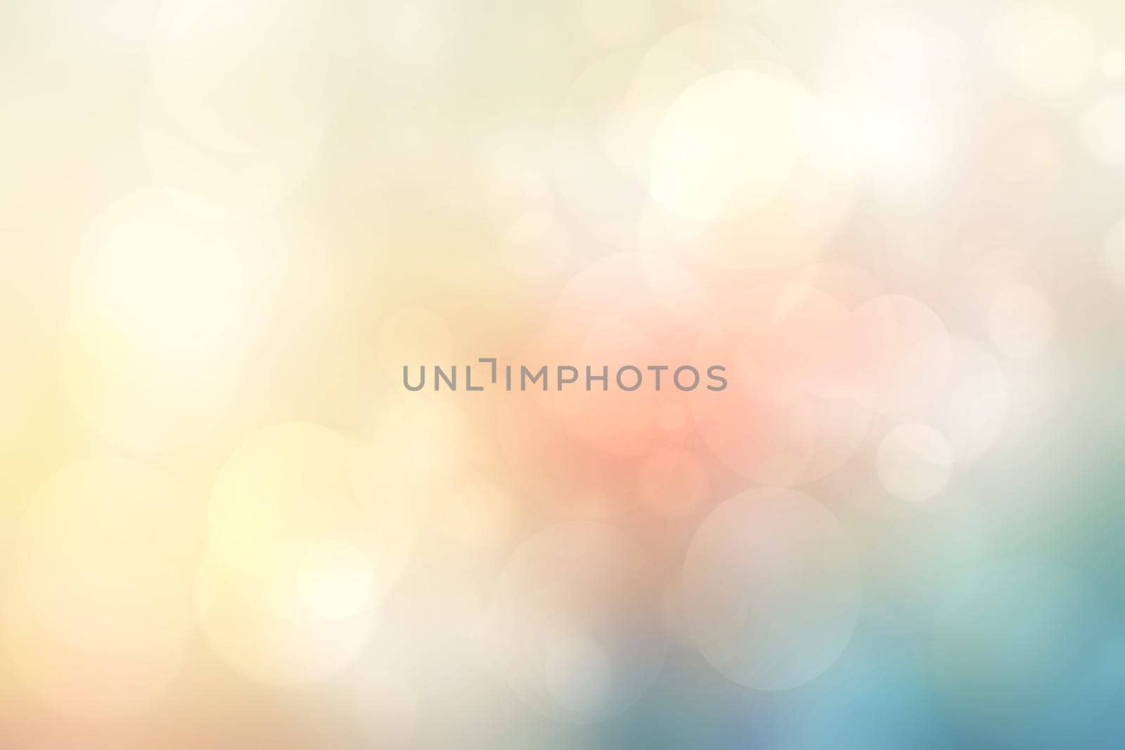 Abstract blurred vivid spring summer light delicate pastel blue orange yellow bokeh background texture with bright soft color circles. Card concept. Beautiful backdrop illustration.