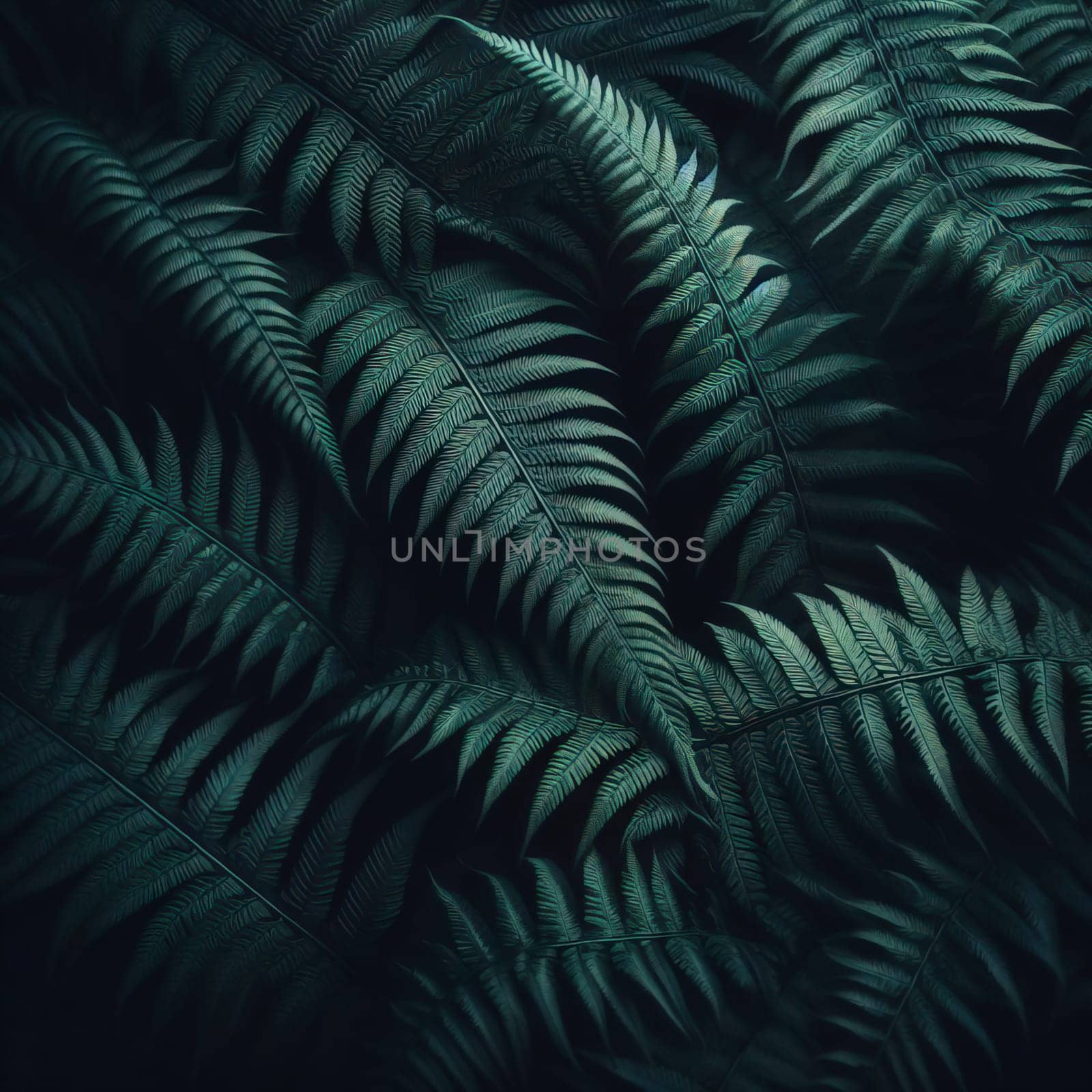 Dark botanical background from green big smooth leaves, green tropical. Generative AI
