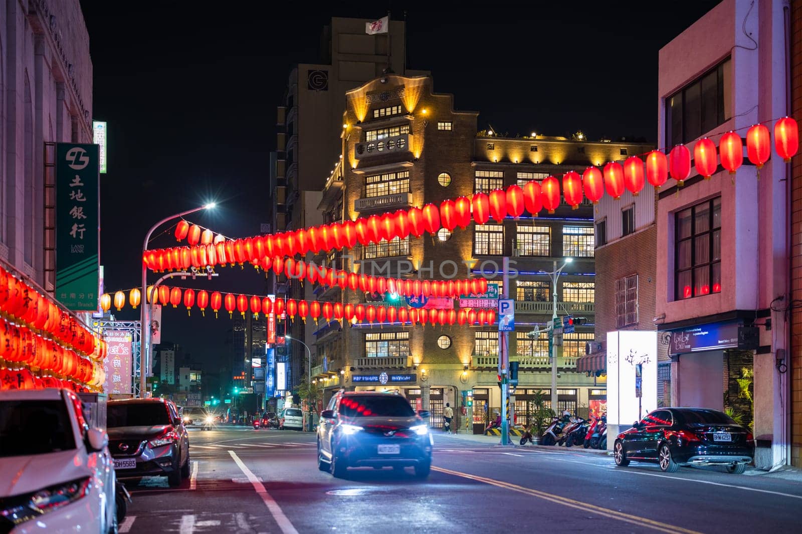 Tainan, Taiwan 23 February 2023: Hayashi Department Store  with red lantern in Tainan of Taiwan at night