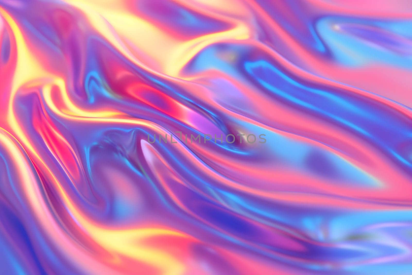 Colorful bright dreamy holo glass bubbles and waves background and wallpaper. Neural network generated in January 2024. Not based on any actual scene or pattern.