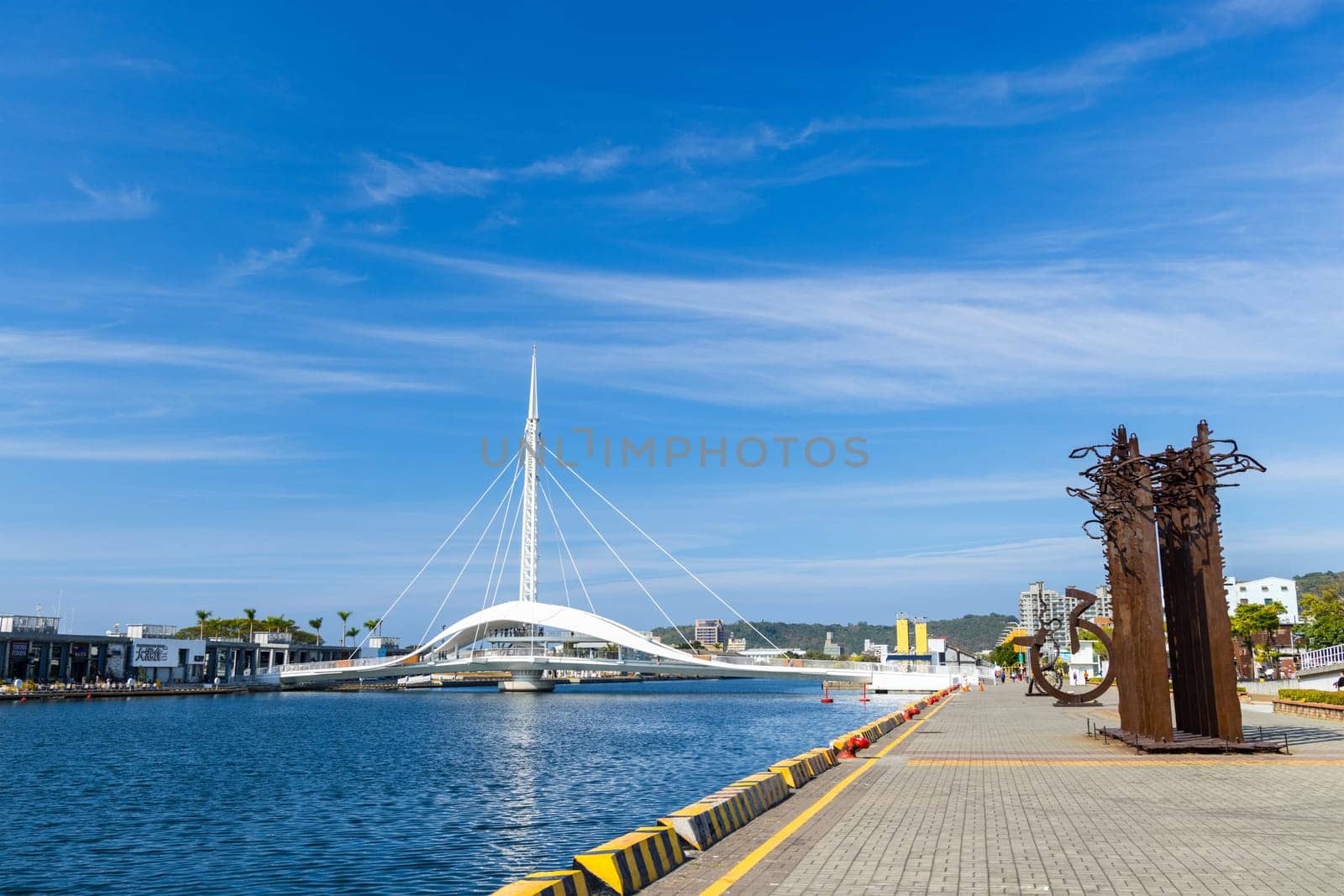 Taiwan, 02 February 2024: Scenery of the Great Harbor Bridge in the port of Kaohsiung in Taiwan