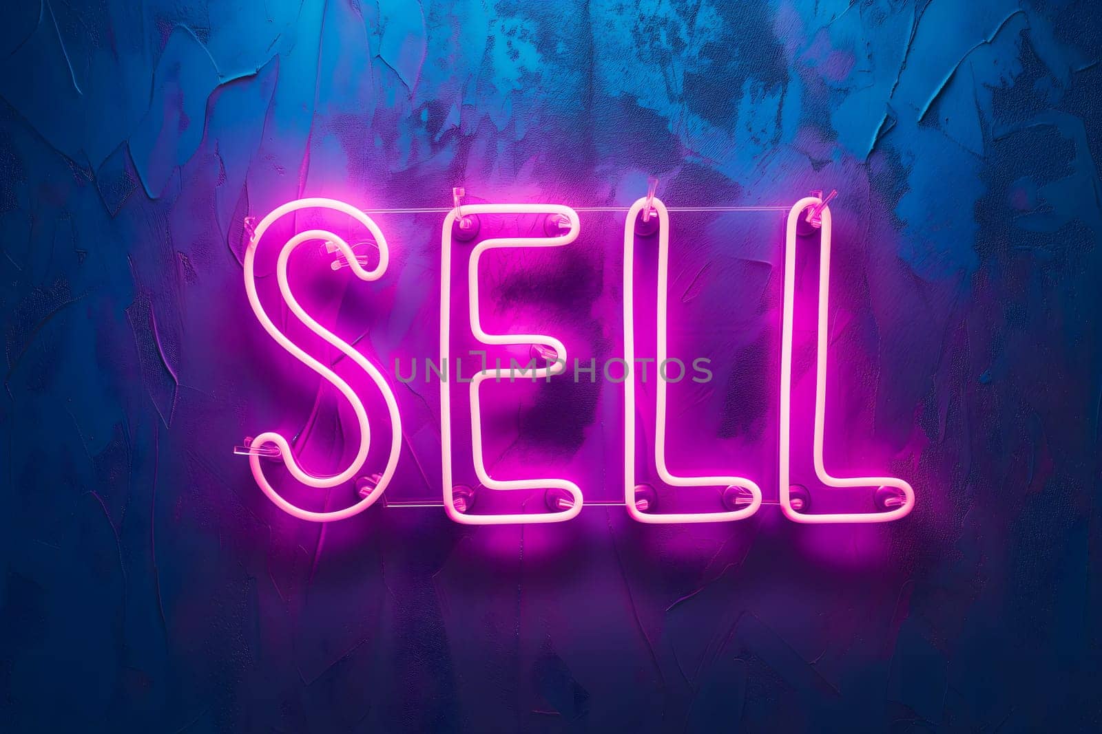 Neon inscription word sell. Neural network generated image. Not based on any actual scene or pattern.