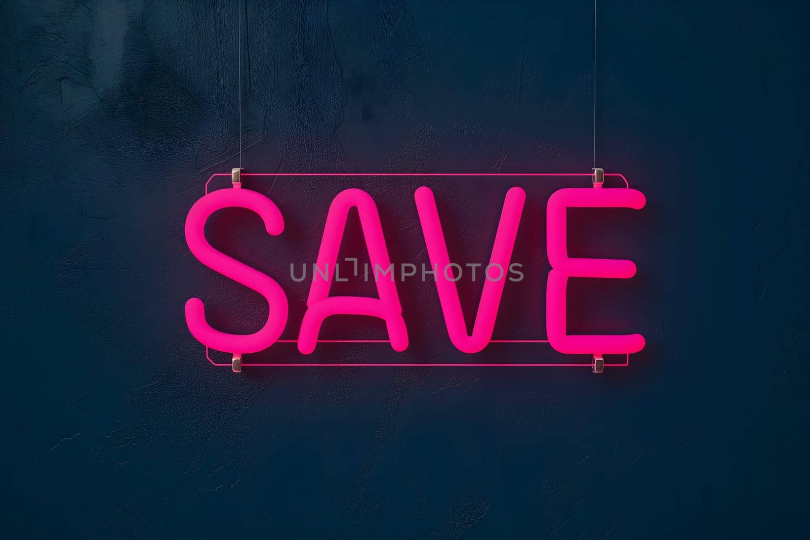 Neon word save on dark shabby wall. Neural network generated image. Not based on any actual scene or pattern.