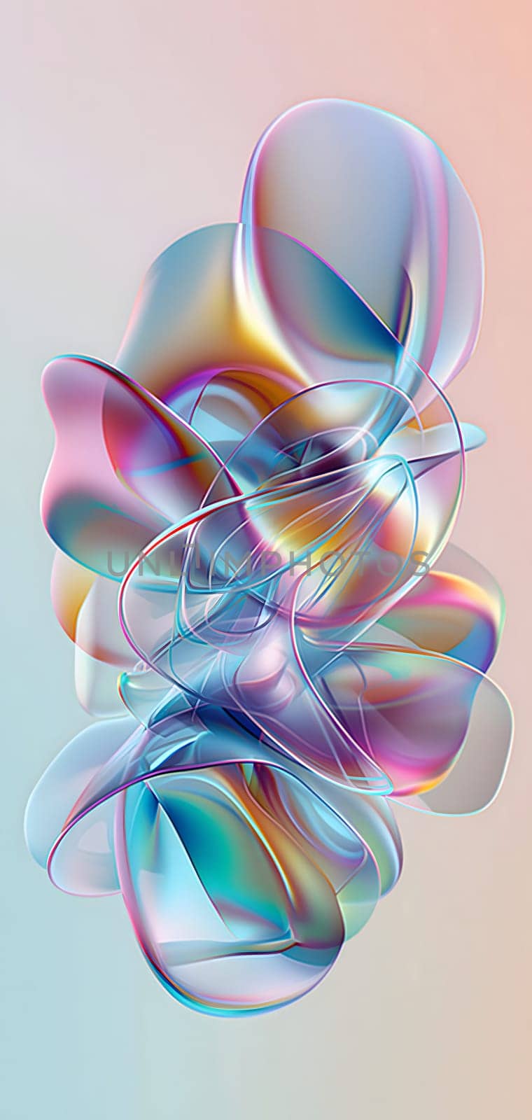 Abstract colorful glassy form on pink background. Neural network generated in January 2024. Not based on any actual scene or pattern.