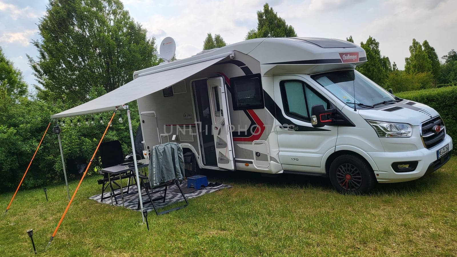 WARSTEIN, GERMANY -JUNE 07, 2023: Warstein, Germany-June 07, 2023: Visit to the Warsteiner World campsite with the RV camper. With a city tour.