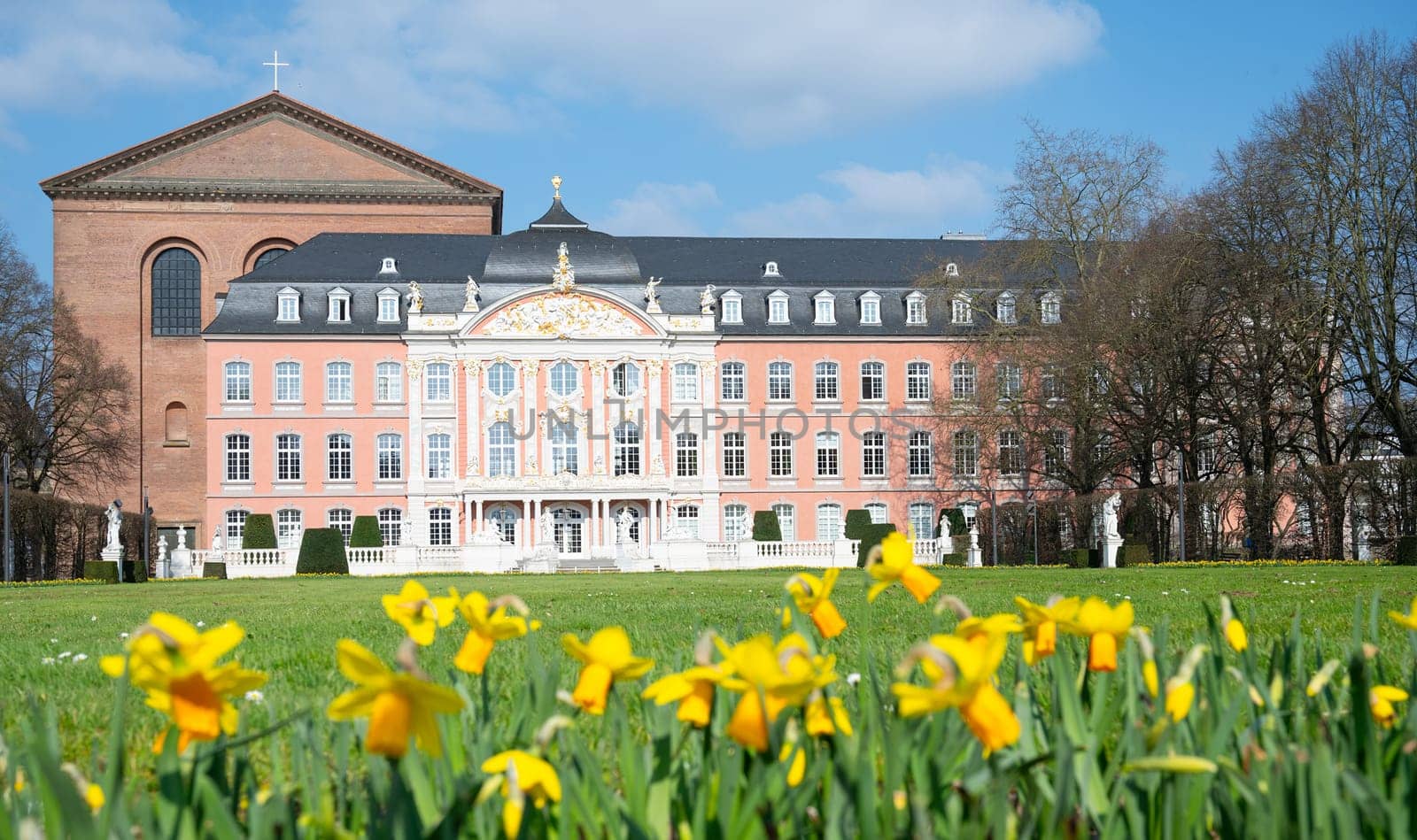 Electoral palace with garden in the roman city of Trier, connected to the constantin basilica, Moselle valley, Rhineland palatinate in Germany