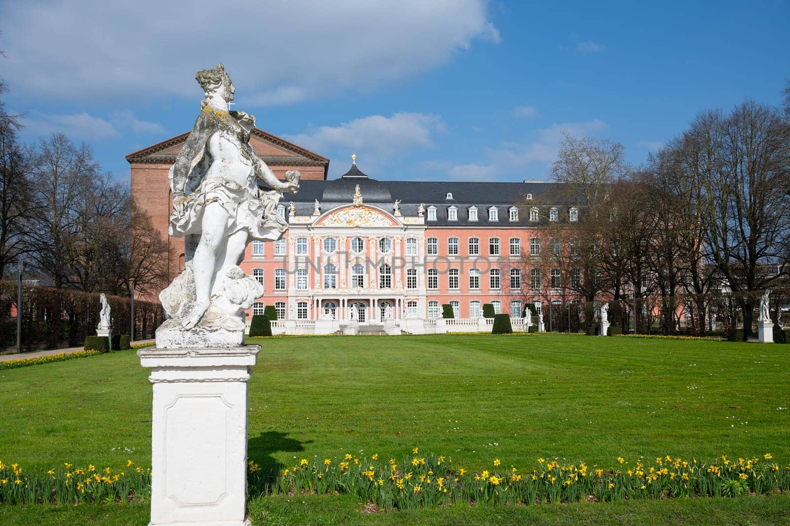 Electoral palace with garden in the roman city of Trier, connected to the constantin basilica, Moselle valley, Rhineland palatinate in Germany