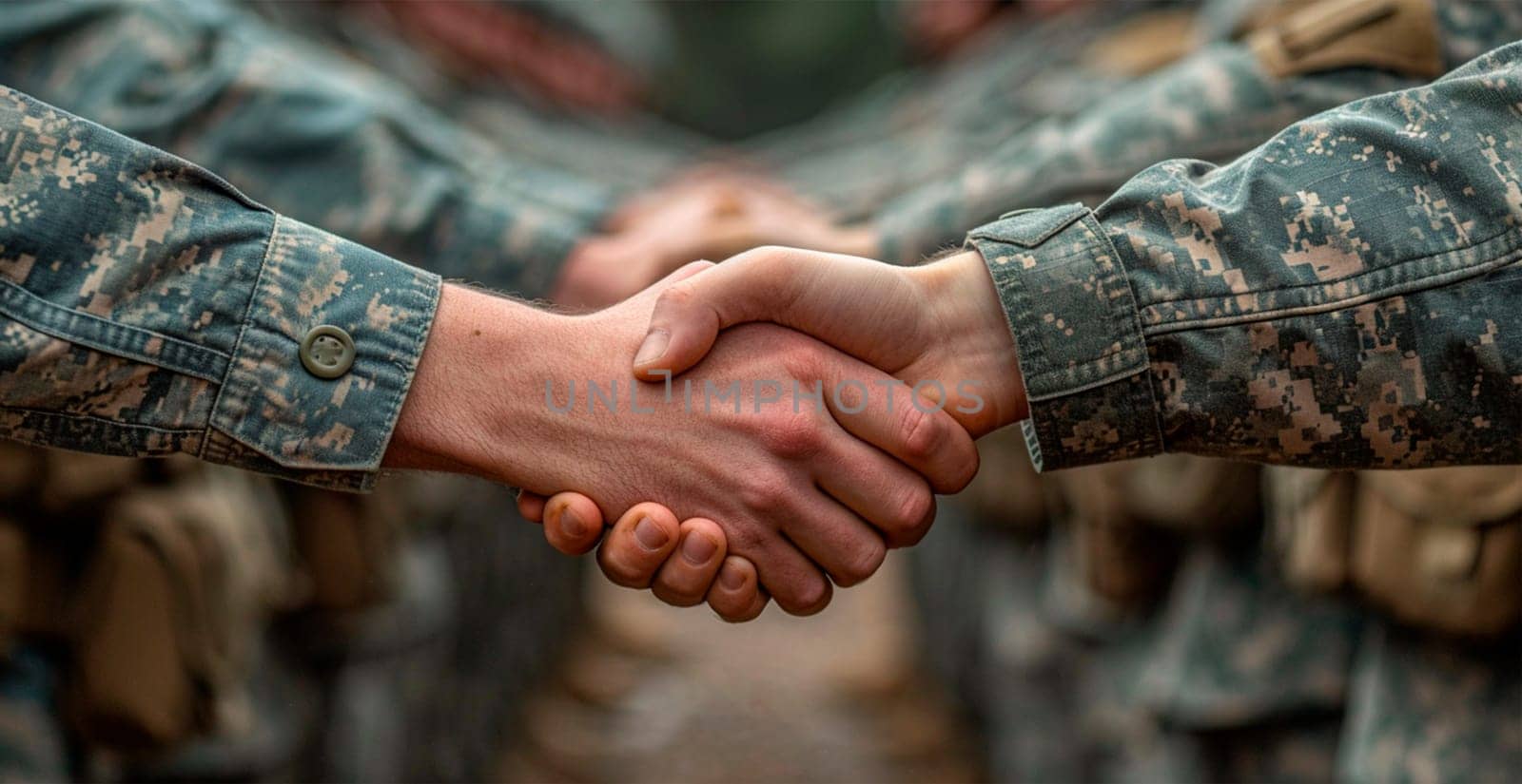 Military shake hands, peace negotiations, end of war AI generated image