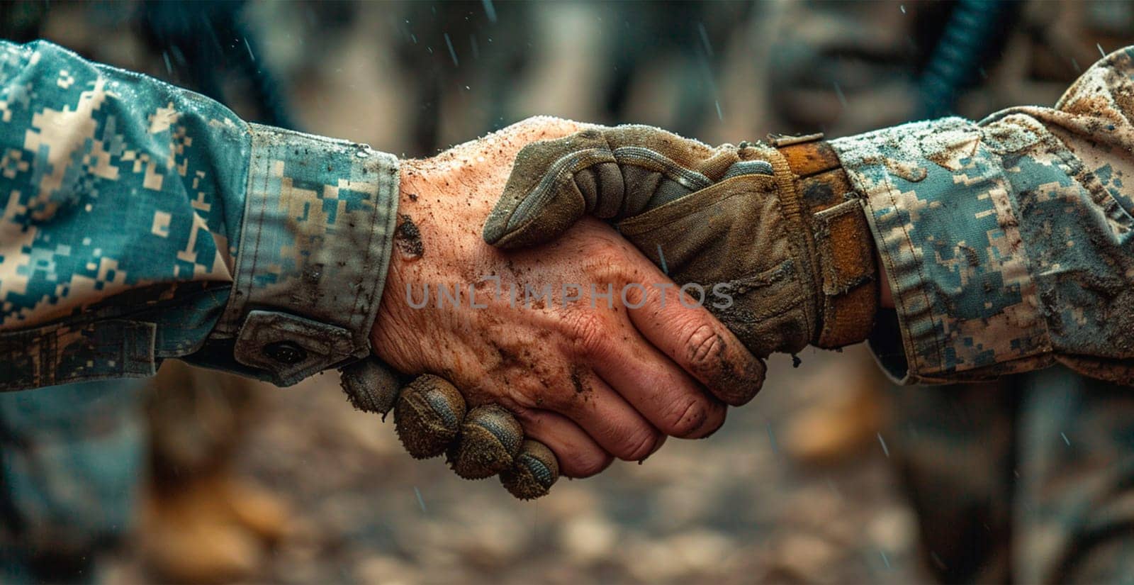 Military shake hands, peace negotiations, end of war AI generated image