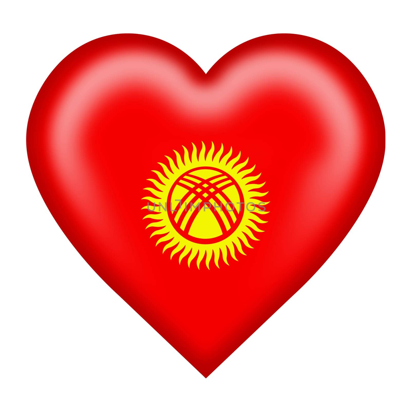 A Kyrgyzstan flag heart button isolated on white with clipping path 3d illustration