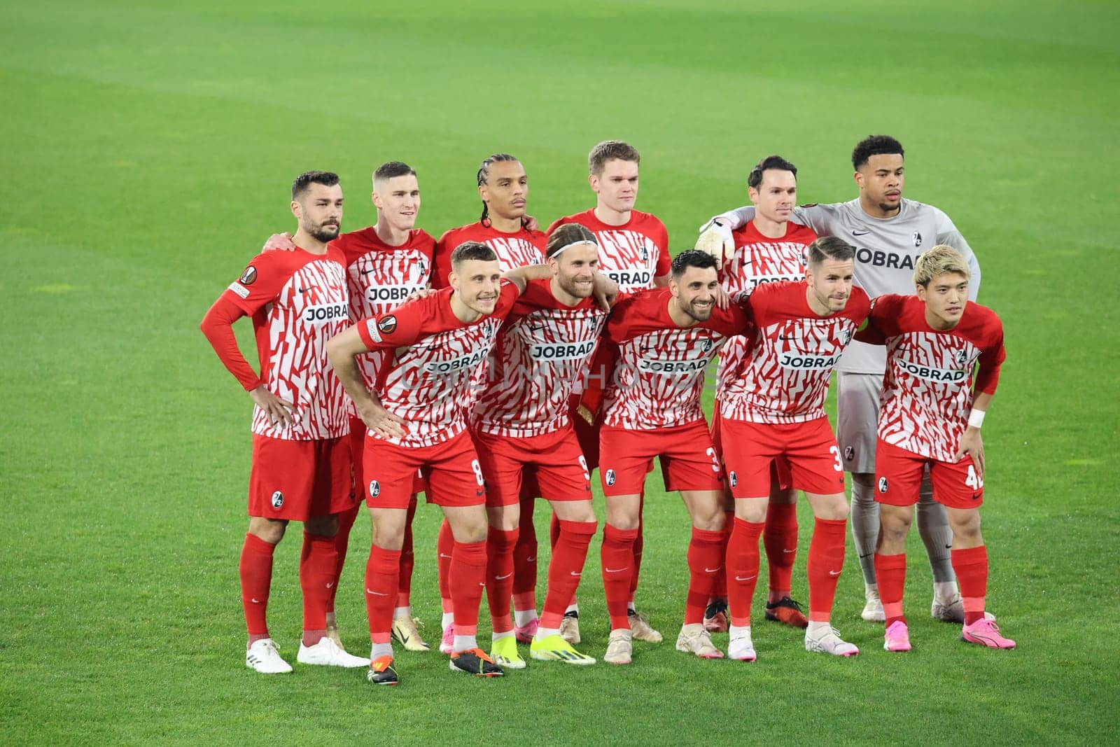 SC Freiburg's starting XI before the kick-off of the Europa League round of 16 match: SC Freiburg vs West Ham United