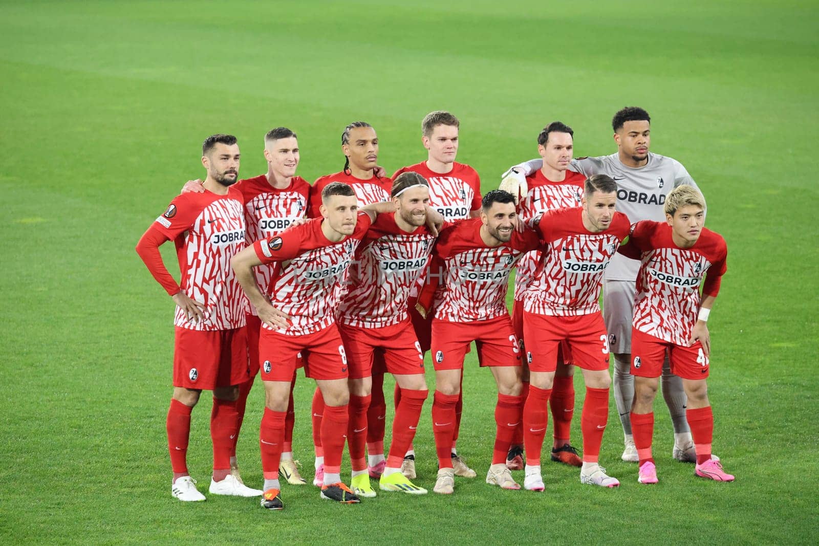 SC Freiburg's starting XI before the kick-off of the Europa League round of 16 match: SC Freiburg vs West Ham United