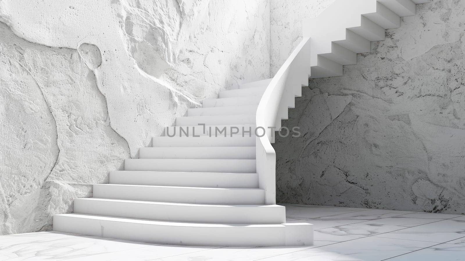 Abstract empty white concrete staircase on concrete wall. Career or growth concept. AI generated