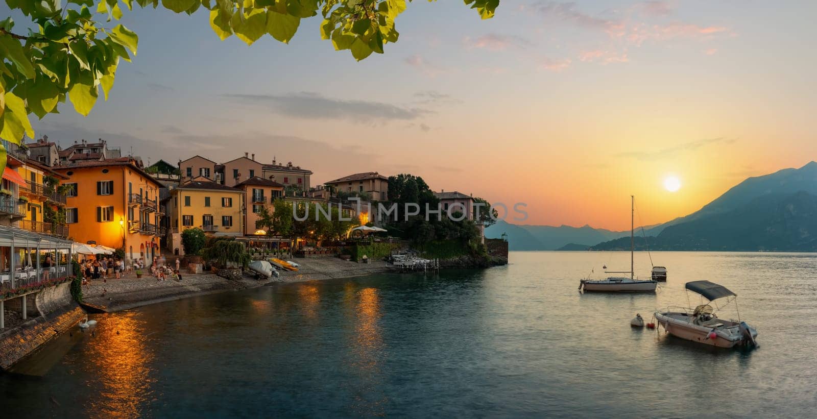 Varenna scenic sunset view in Como lake, Italy