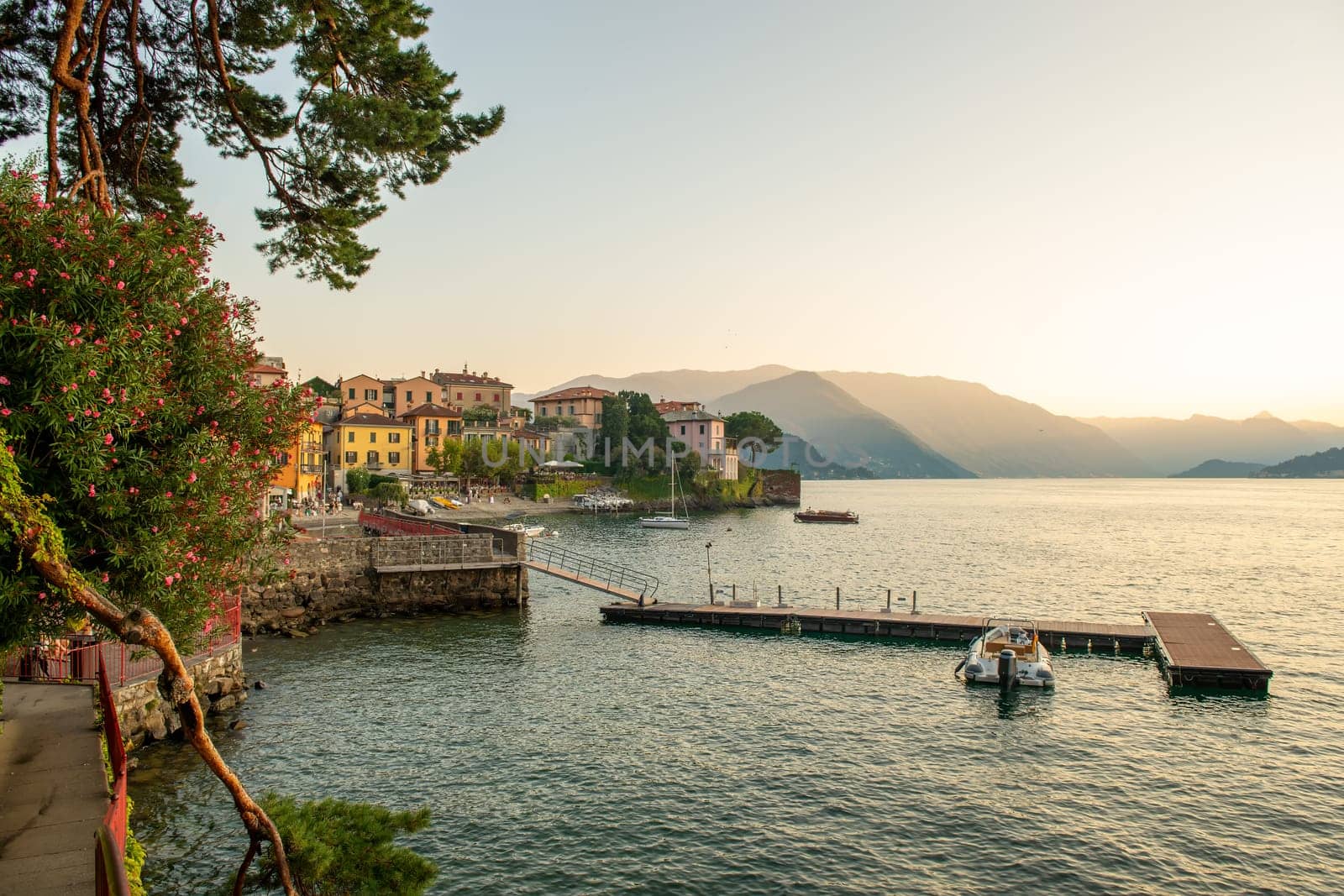 Varenna scenic sunset view in Como lake, Italy