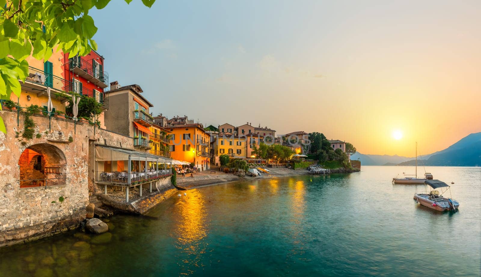 Varenna scenic sunset view in Como lake, Italy