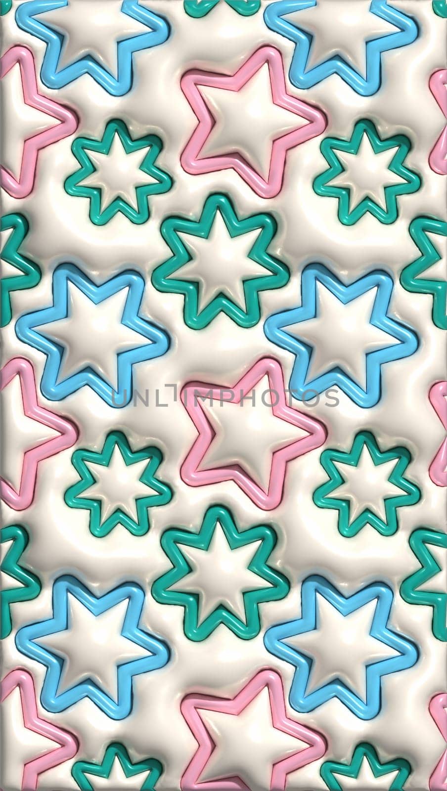 Multicolored inflated stars on a beige background, 3D rendering illustration