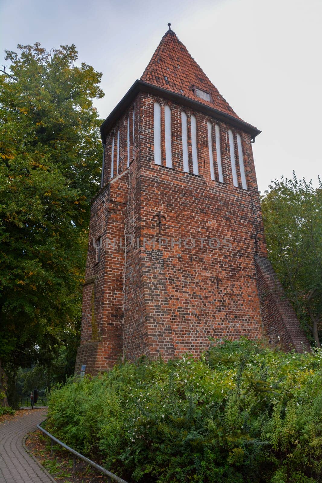 Old tower in the historic Hanseatic city of Wismar, on the Baltic Sea coast of Mecklenburg-Western Pomerania in Germany
