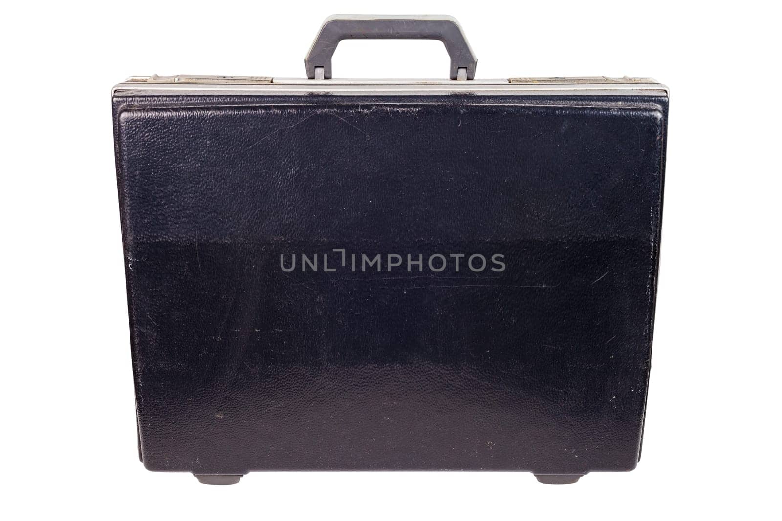 old plastic soviet attache case from 1970s isolated on white background.