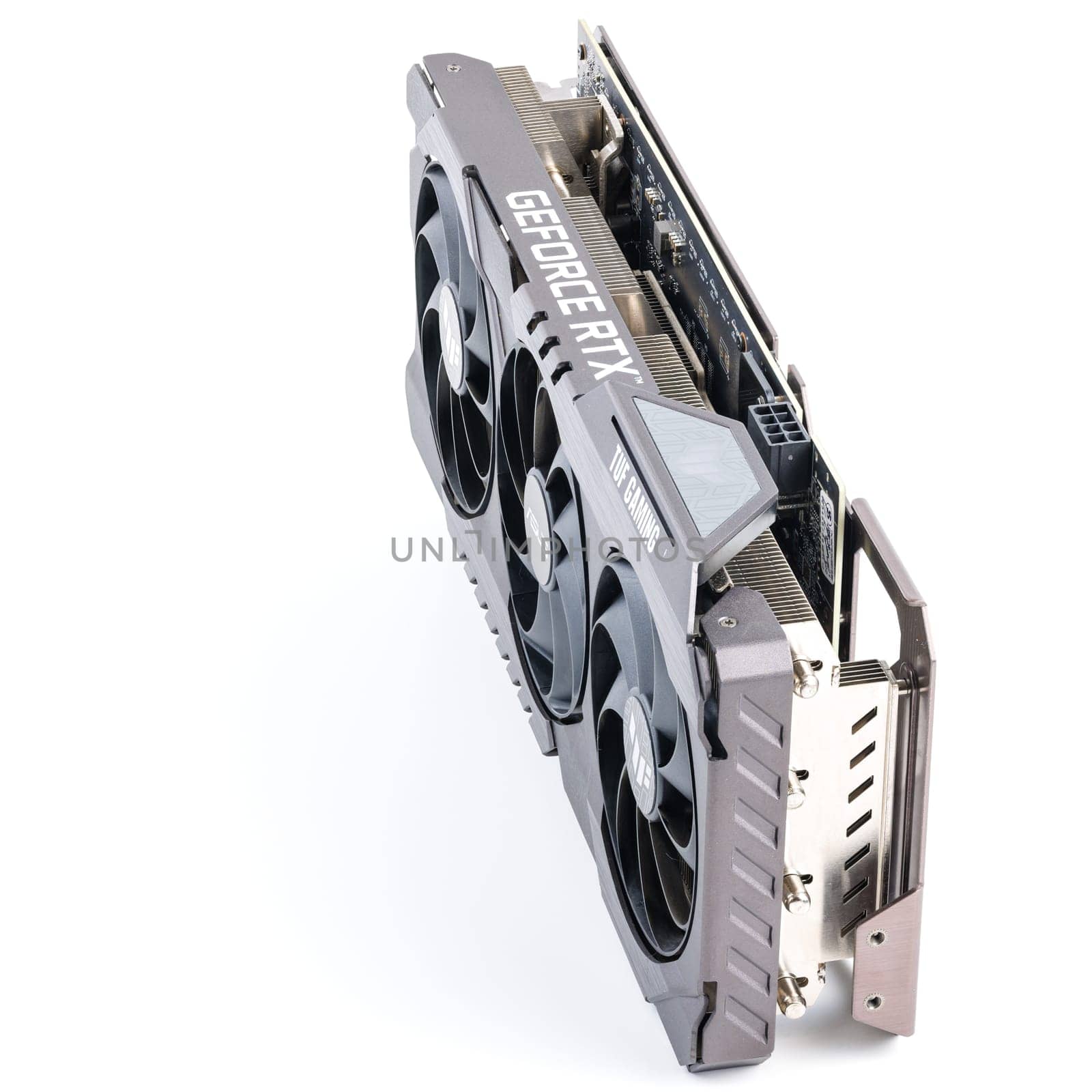 NVIDIA RTX 3060 OC 12g TUF Gaming graphics card on white background. Tula, Russia - July 26, 2022