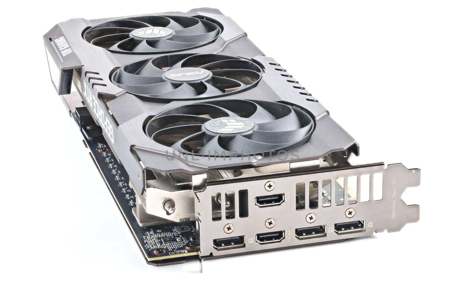 NVIDIA RTX 3060 OC 12g TUF Gaming graphics card on white background. Tula, Russia - July 26, 2022