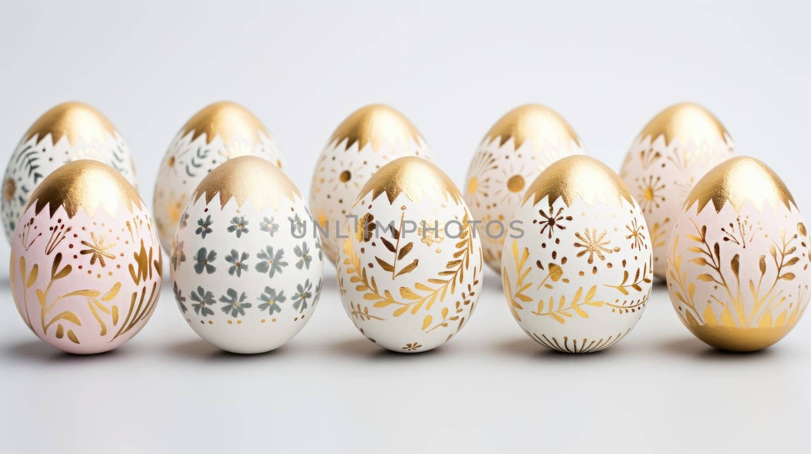 gold and pastel colorful easter egg, ai