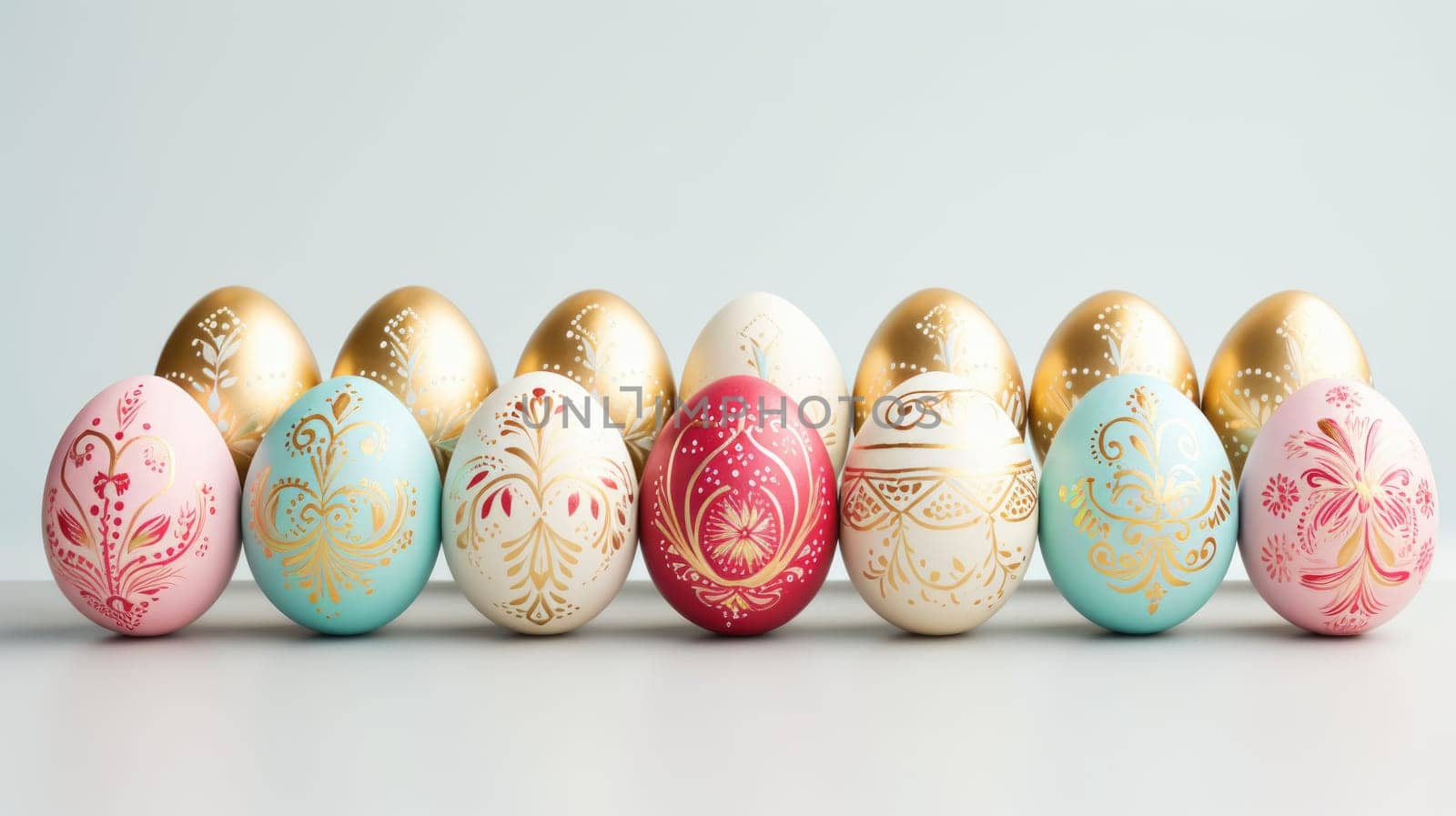 gold and pastel colorful easter egg, ai