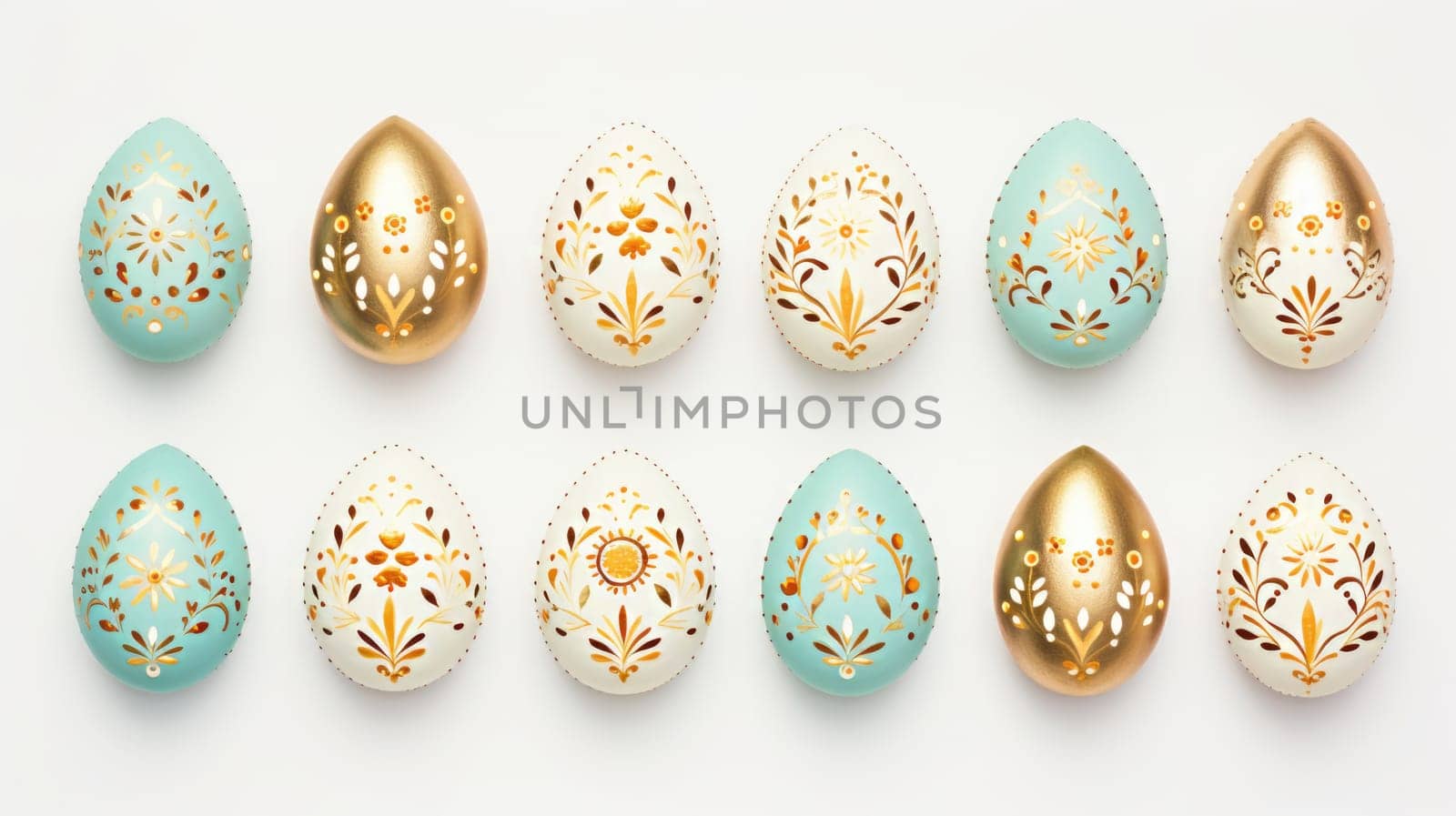 gold and pastel colorful easter egg, ai