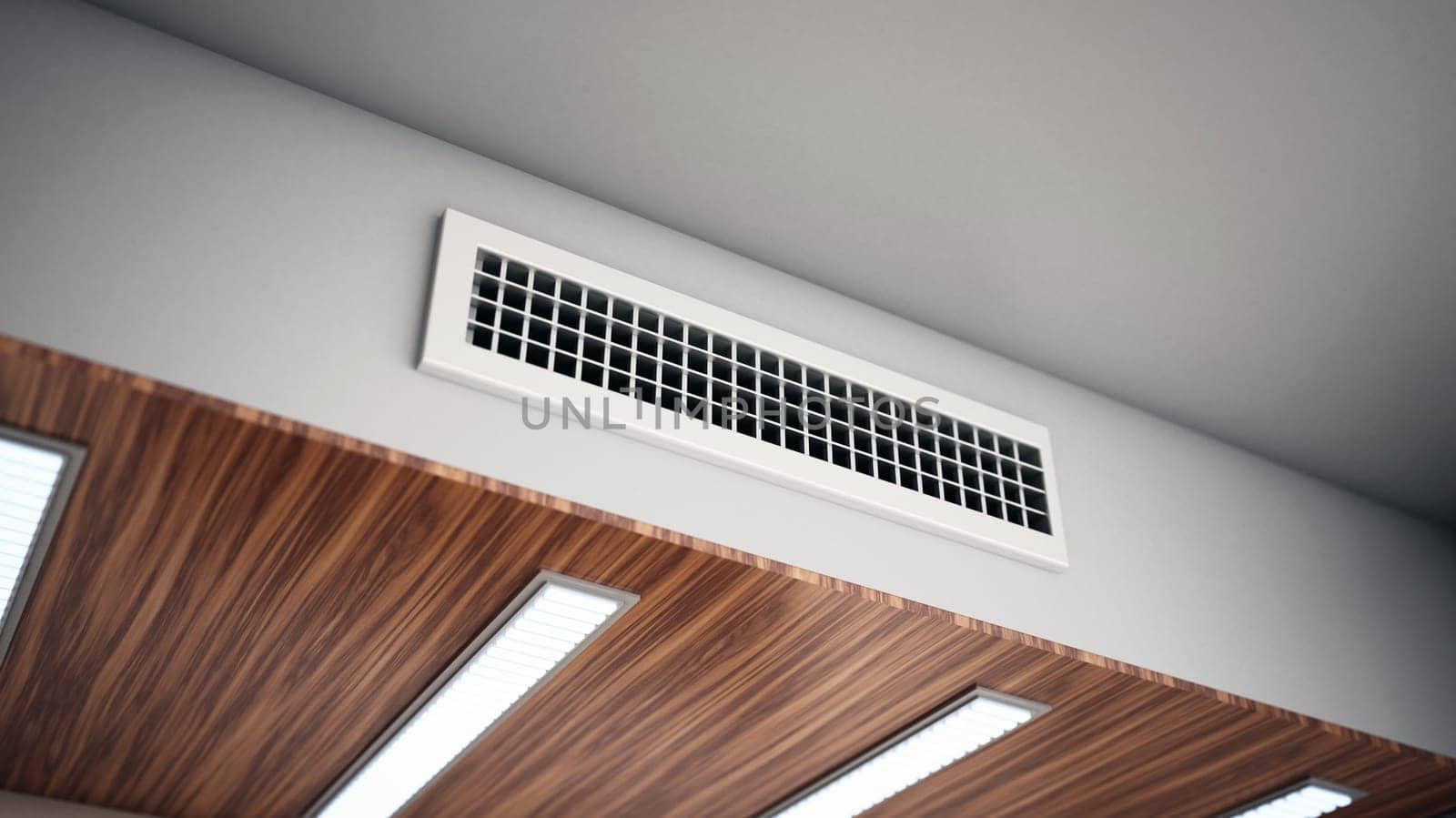Hotel room air ventilation grill on the wall. 3D illustration.
