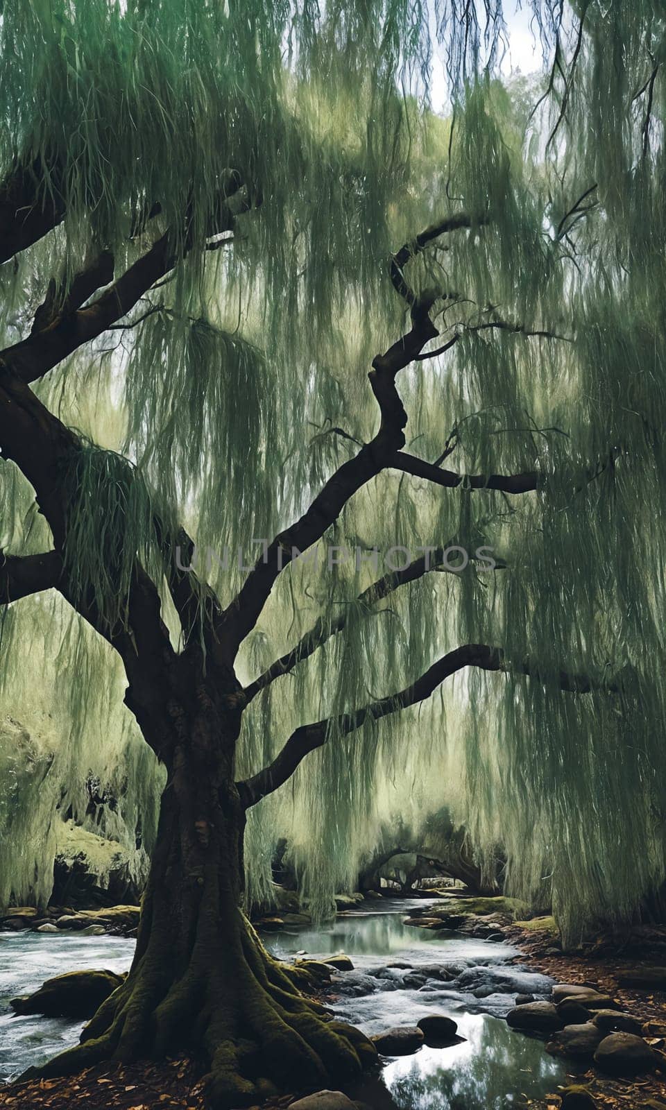 Whispering Willow Grove. Beneath ancient willow trees, their long branches trailing in a silver river, tiny doors appear. Fairies, sprites, and woodland creatures gather here, sharing secrets and laughter.