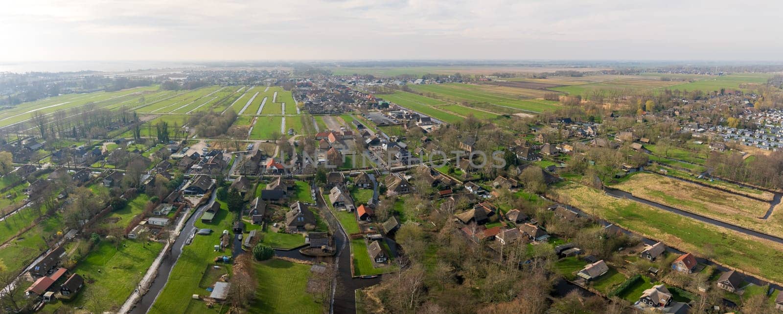 aerial panorama of Giethoorn, the Netherlands. This village is also named the Venice of the Netherlands