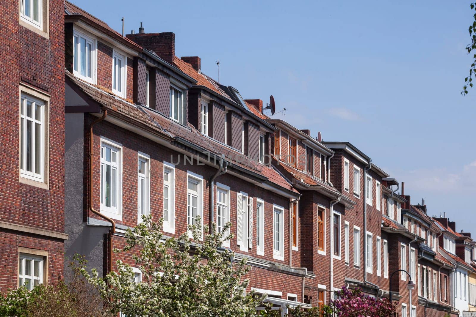 Terraced houses, brick residential building, Bremen, Germany