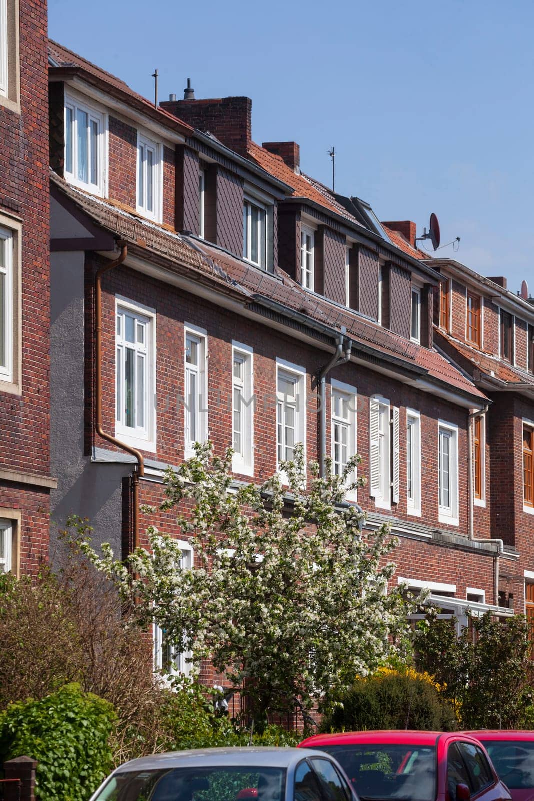Terraced houses, brick residential building, Bremen, Germany
