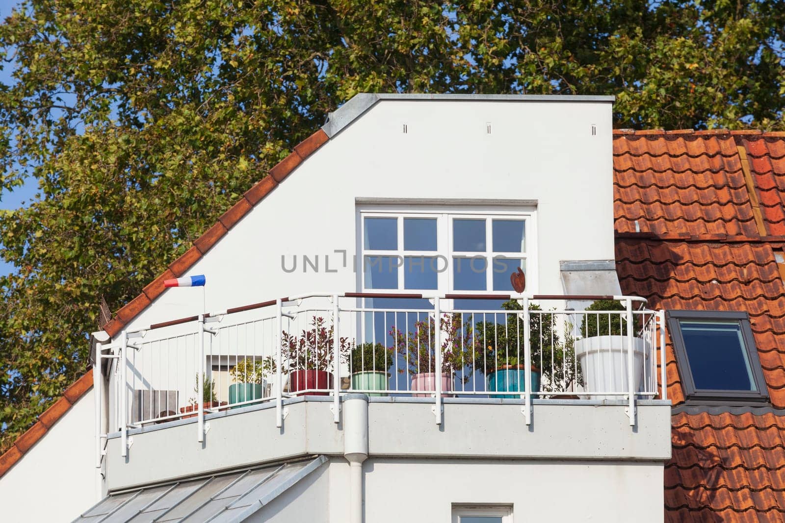 Modern, white apartment building with balcony , Bremen, Germany, Europe
