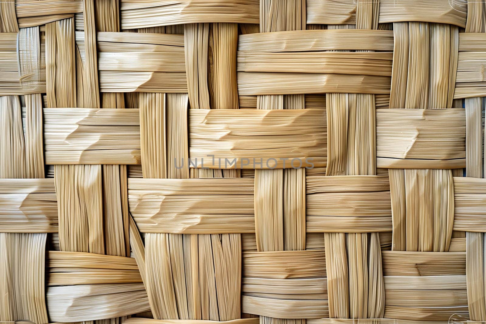 Flat full-frame seamless texture of wicker bamboo wall. Neural network generated image. Not based on any actual scene or pattern.