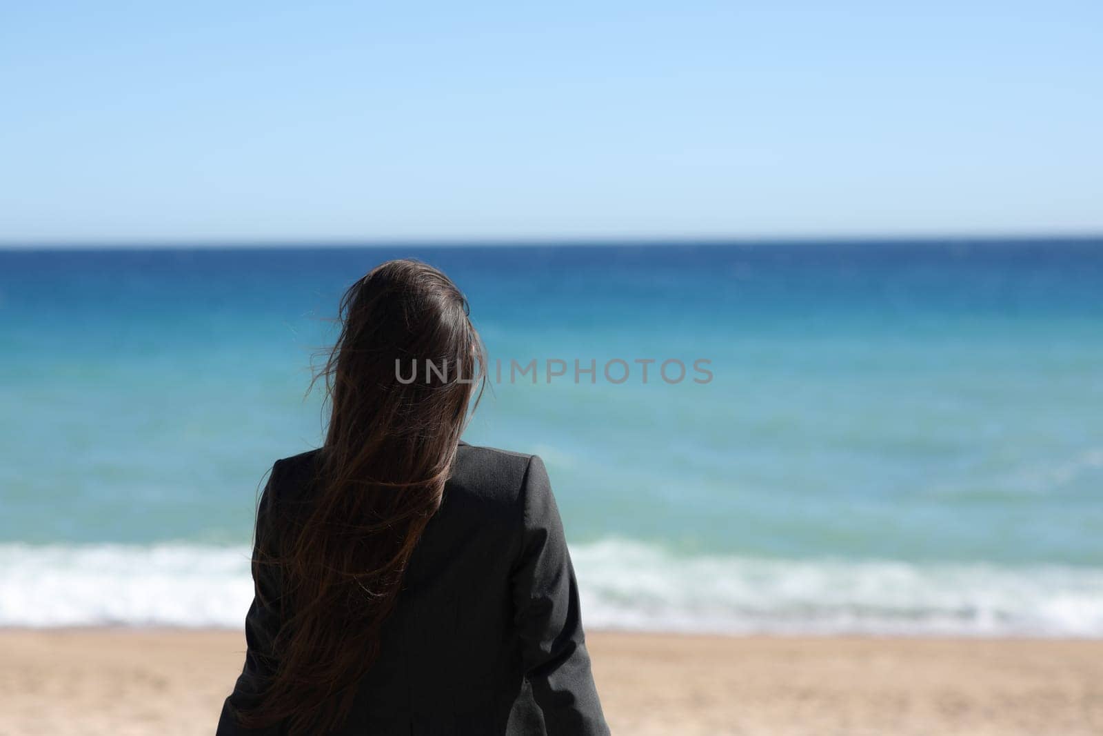 Back view portrait of executive relaxing alone watching ocean on the beach